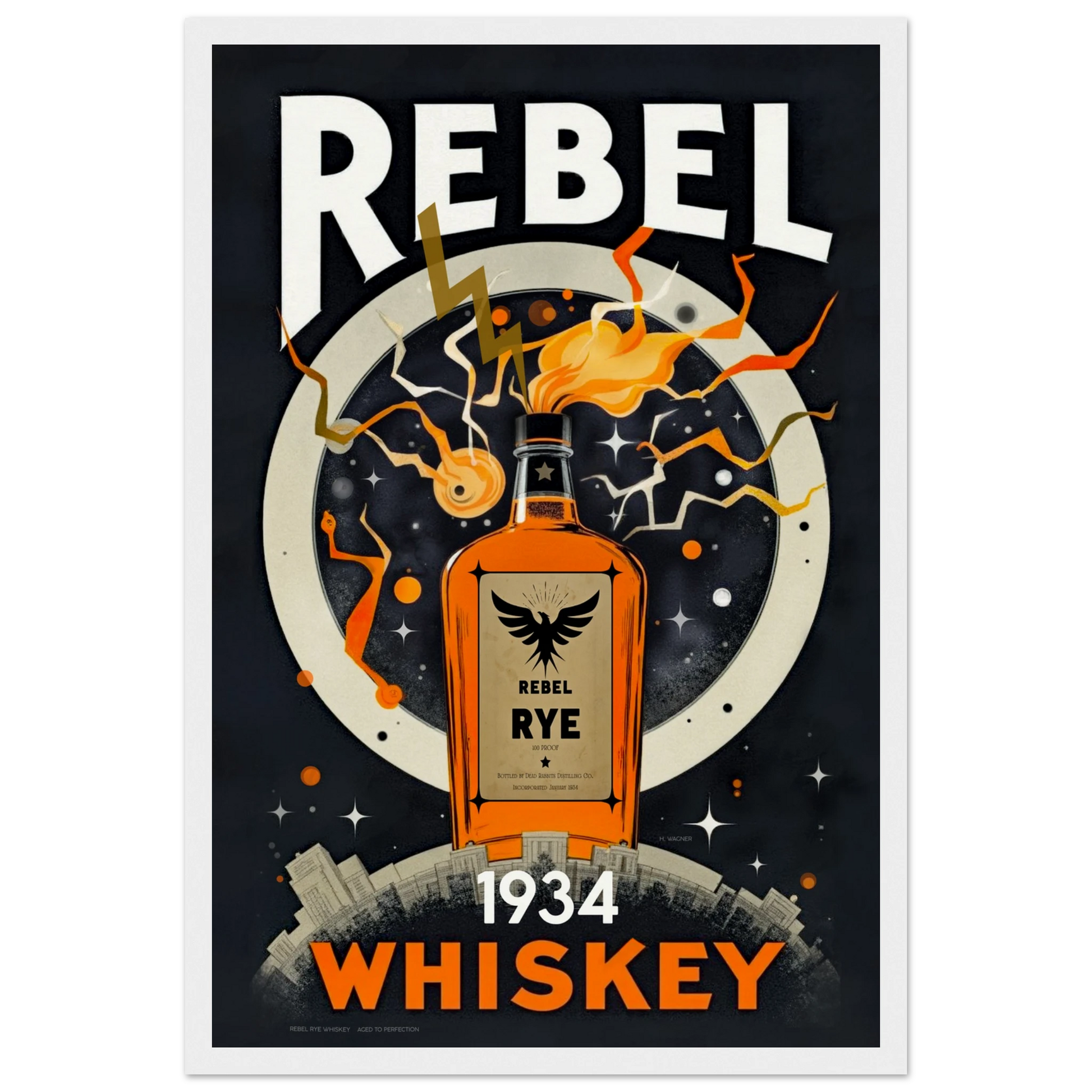 Rebel Whiskey Cocktail Bar Poster Print White frame 30x45 cm 12x18″ Museum-Quality Matte Paper Wooden Framed Poster