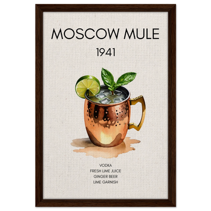 Moscow Mule Cocktail Bar Poster Print Dark Brown Wood Frame 40x60 cm 16x24″ Framed Canvas