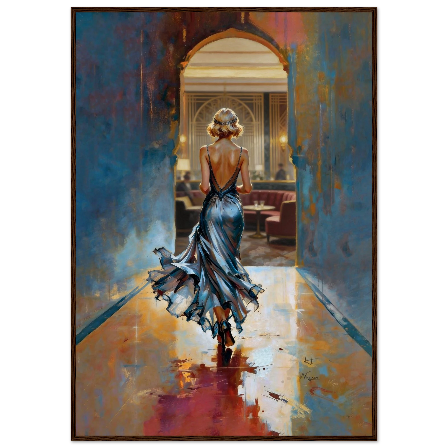 1920s Speakeasy Gatsby Flapper Art Deco Print 30x45 cm 12x18″ Framed Canvas Dark Brown Wood Frame