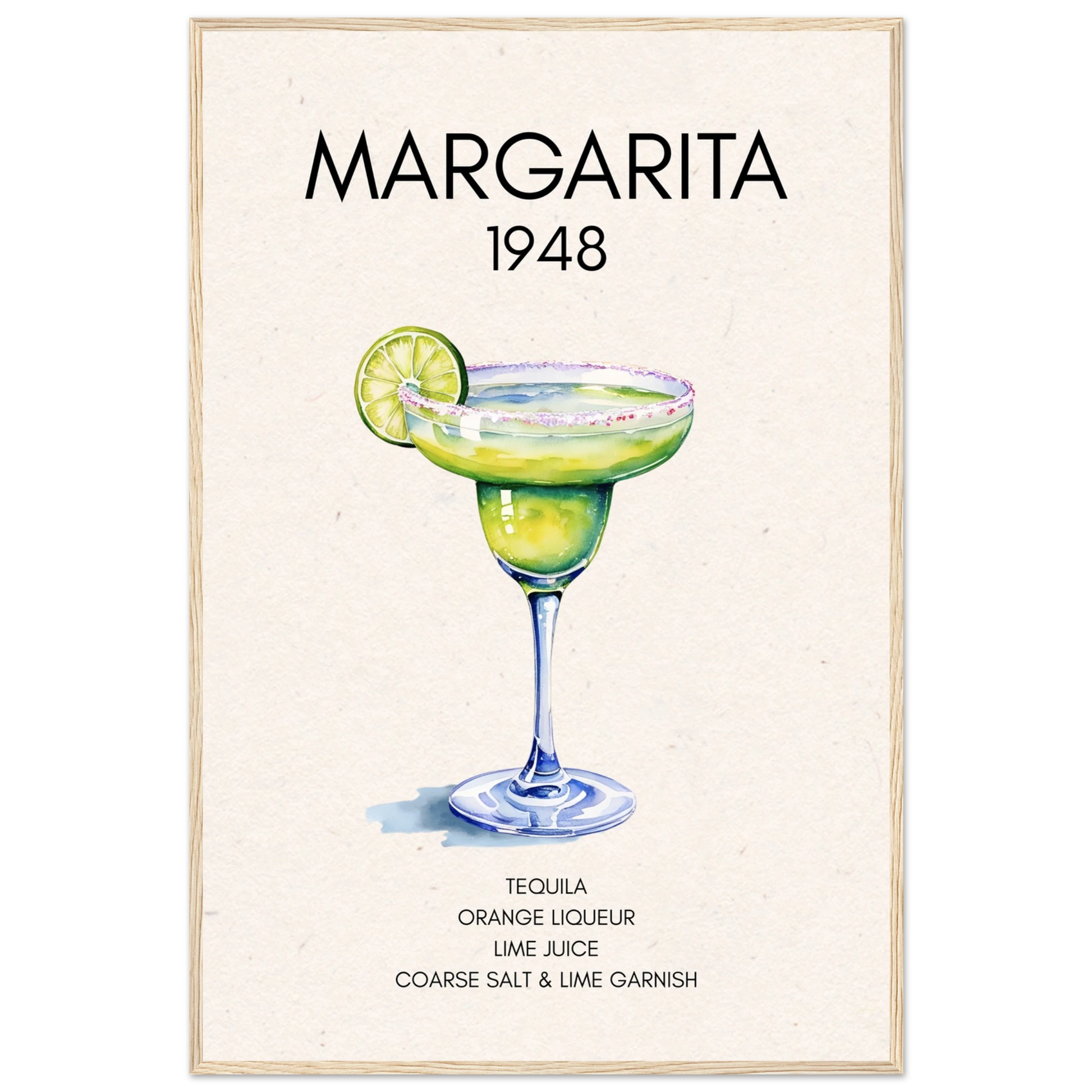 Margarita Cocktail Bar Art Print Light Wood Frame 60x90 cm 24x36″ Classic Matte Paper Wooden Framed Poster