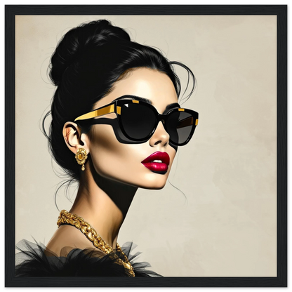 Golden Girl Chic Runway Model Art Print 30x30 cm 12x12″ Classic Matte Wooden Framed Poster