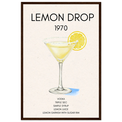 Lemon Drop Martini Cocktail Bar Art Print Dark Brown Wood Frame 40x60 cm 16x24″ Premium Matte Paper Wooden Framed Poster