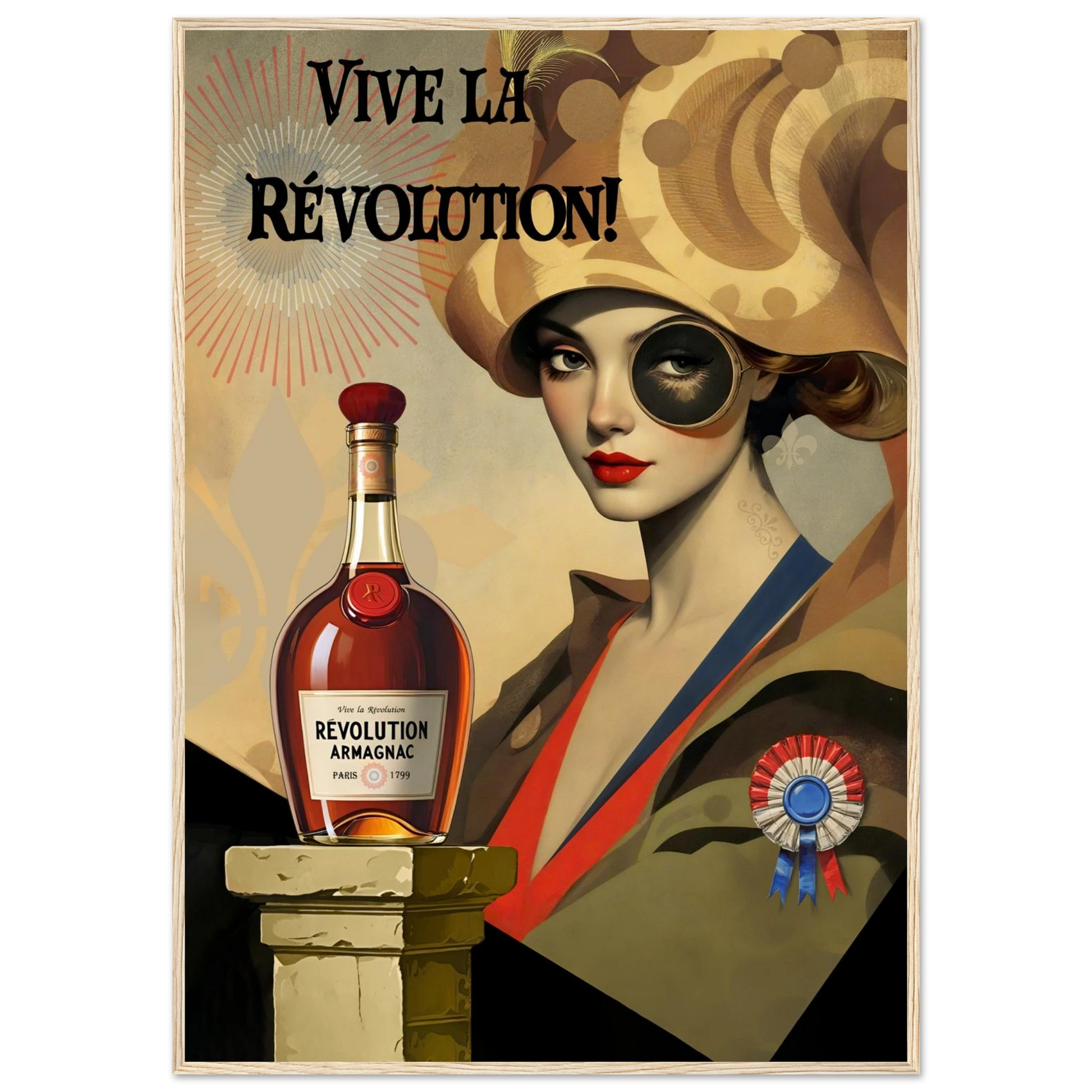 Vintage French Revolution Cognac Art Print Light Wood Frame 70x100 cm 28x40″ Classic Matte Paper Wooden Framed Poster