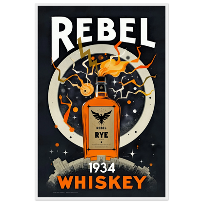 Rebel Whiskey Cocktail Bar Poster Print White frame 60x90 cm 24x36″ Premium Matte Paper Wooden Framed Poster