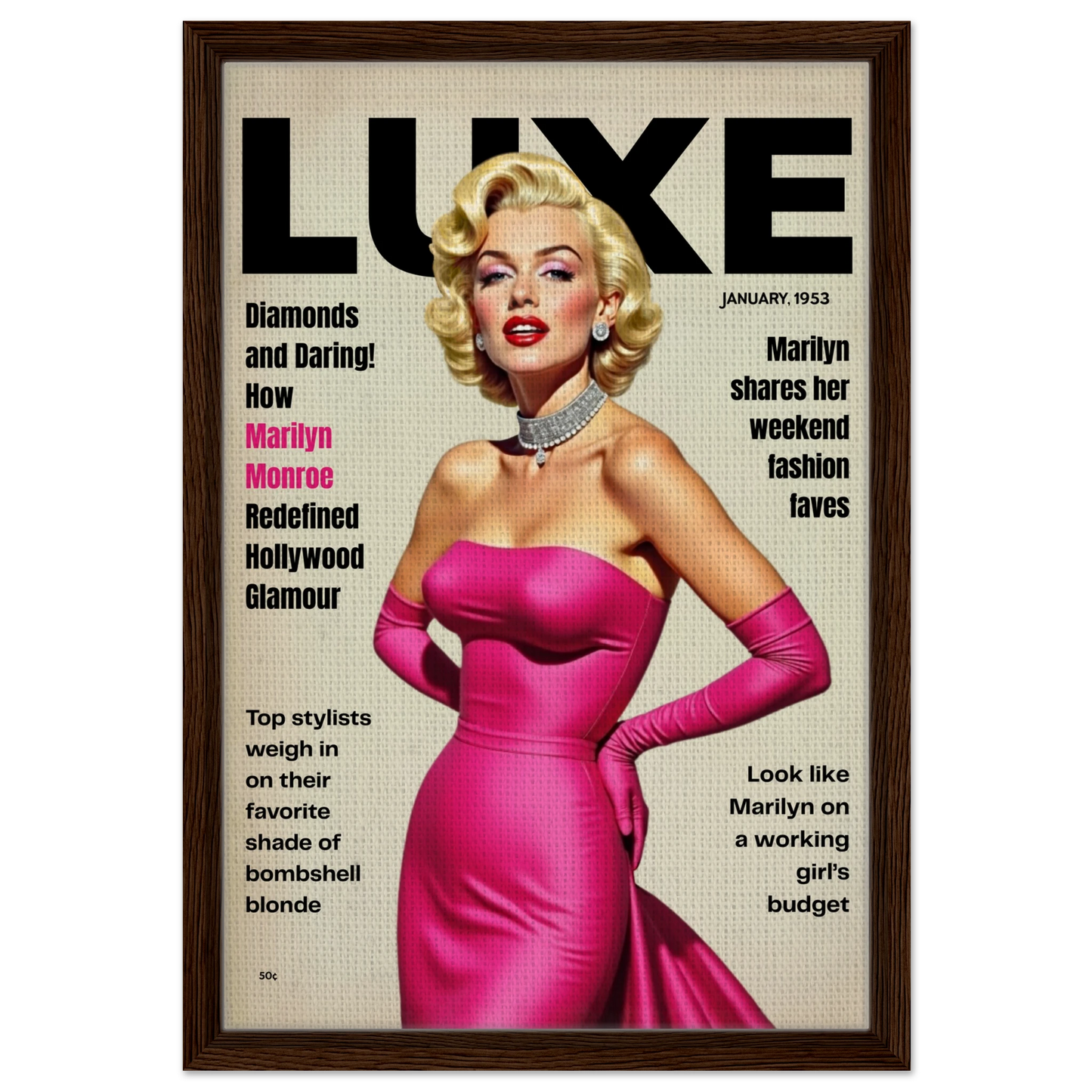 Marilyn Monroe Old Hollywood Art Print Dark Brown Wood Frame 40x60 cm 16x24″ Framed Canvas