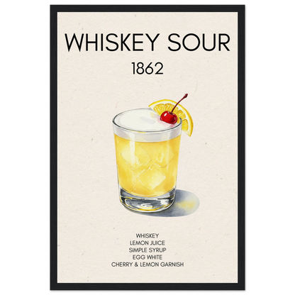 Whiskey Sour Cocktail Bar Art Print Black Wood Frame 30x45 cm 12x18″ Museum-Quality Matte Paper Wooden Framed Poster