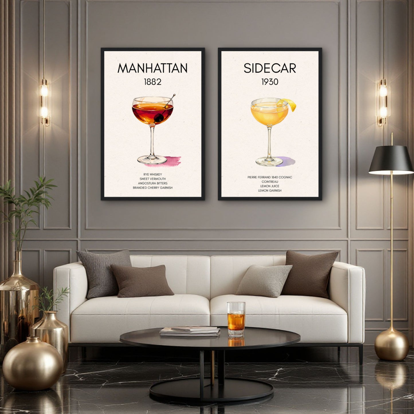 Sidecar Cocktail Bar Poster Print Black Wood Frame 30x45 cm 12x18″ Framed Canvas
