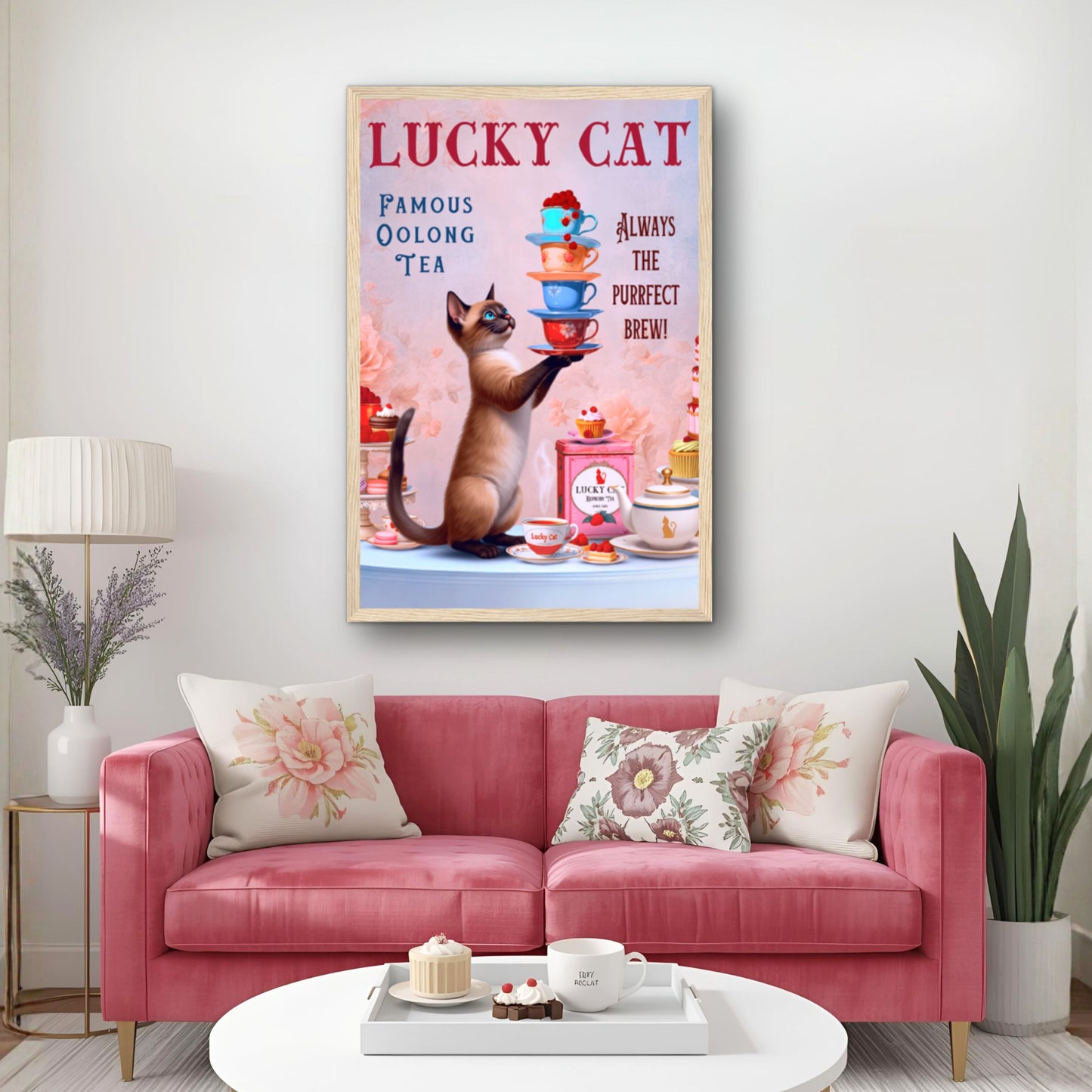 Siamese Lucky Cat Vintage Tea Art Print