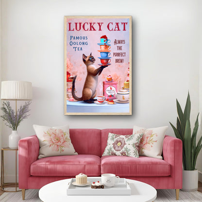 Siamese Lucky Cat Vintage Tea Art Print