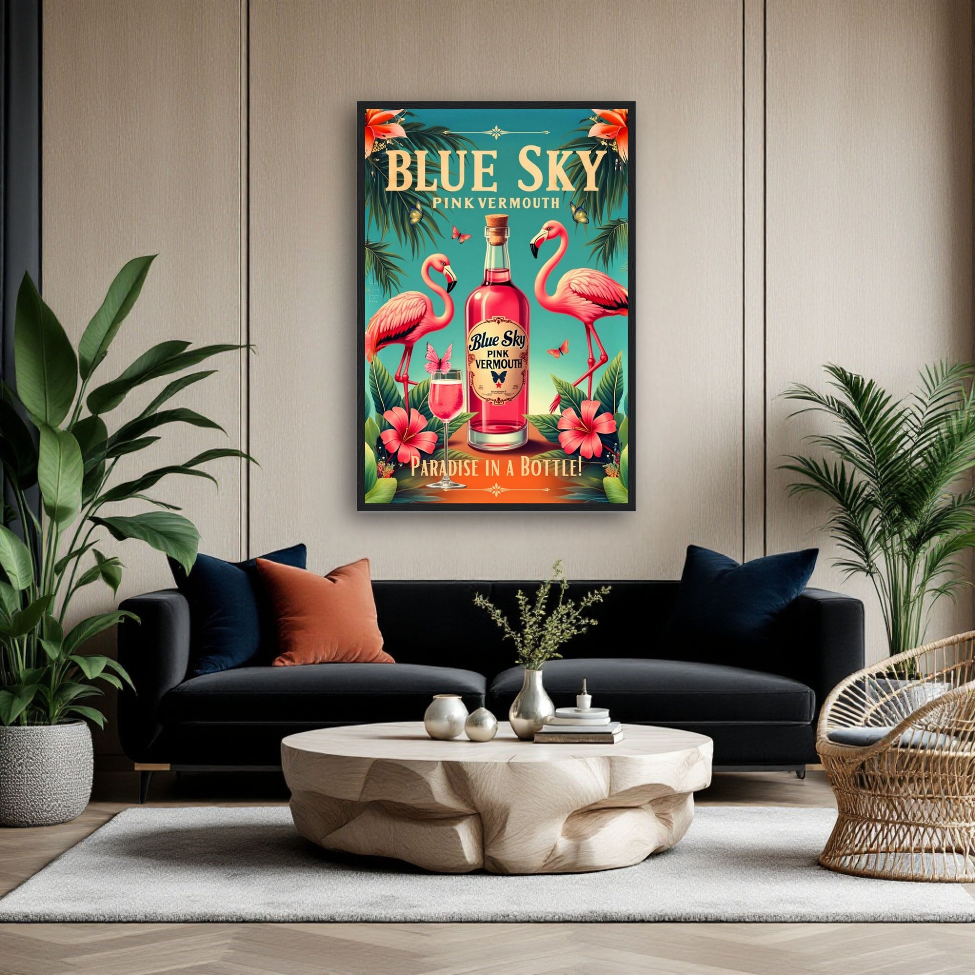 Vintage Pink Flamingo Tiki Bar Art Print