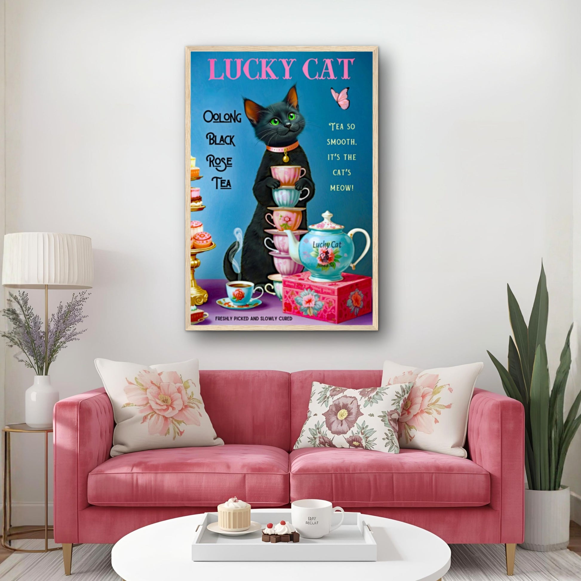 Lucky Cat Vintage Oolong Tea Art Print 30x45 cm 12x18″ Premium Matte Paper Poster No Frame