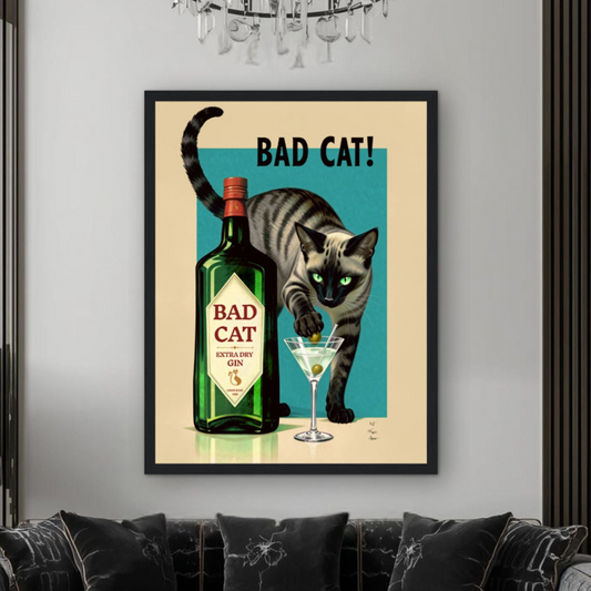 Striped Bad Cat Gin Martini Art Print