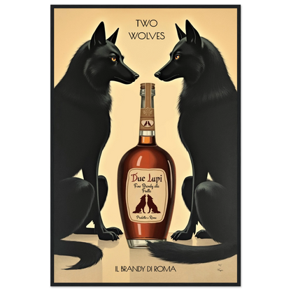 Two Wolves Italian Cocktail Bar Art Print 60x90 cm 24x36″ Classic Matte Paper Wooden Framed Poster Black Wood Frame