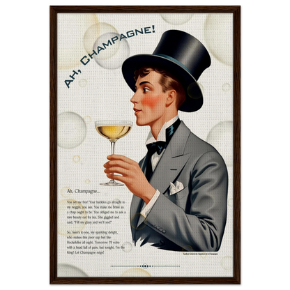 Art Deco Champagne Funny Poem Art Print 60x90 cm 24x36″ Framed Canvas Dark wood frame
