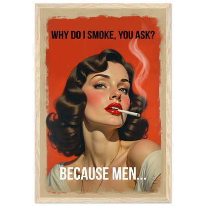 Retro Smoking Pin-Up Girl Art Print Light Wood Frame 30x45 cm 12x18″ Premium Matte Paper Wooden Framed Poster