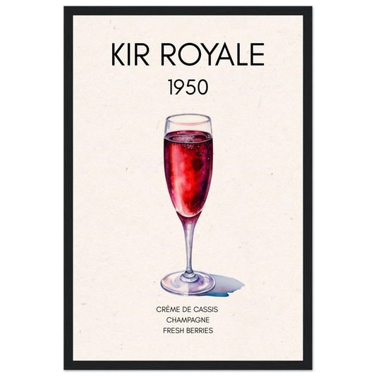 Kir Royale Champagne Cocktail Bar Poster Print Black Wood Frame 30x45 cm 12x18″ Classic Matte Paper Wooden Framed Poster