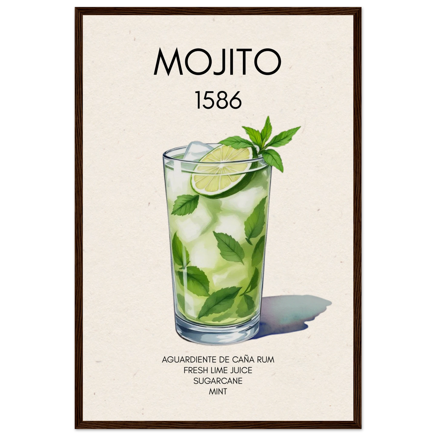 Mojito Cocktail Bar Poster Print Dark Brown Wood Frame 40x60 cm 16x24″ Museum-Quality Matte Paper Wooden Framed Poster