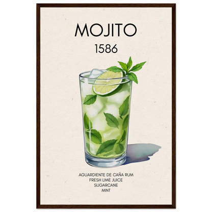 Mojito Cocktail Bar Art Print Dark Brown Wood Frame 40x60 cm 16x24″ Museum-Quality Matte Paper Wooden Framed Poster