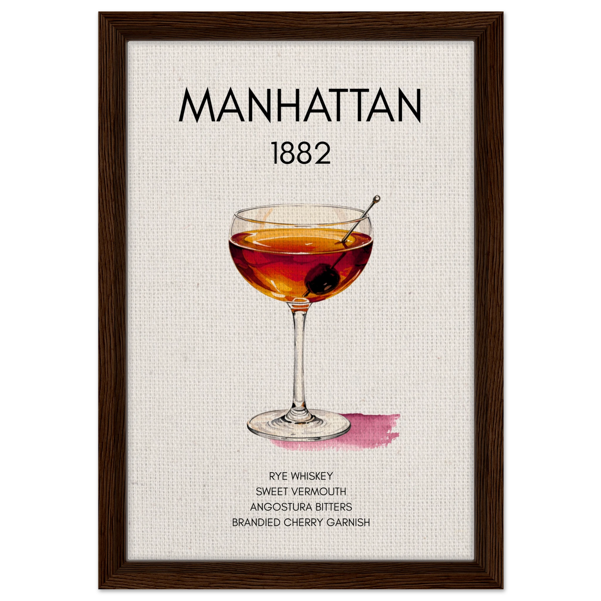 Classic Manhattan Cocktail Bar Art Print Dark Brown Wood Frame 30x45 cm 12x18″ Framed Canvas