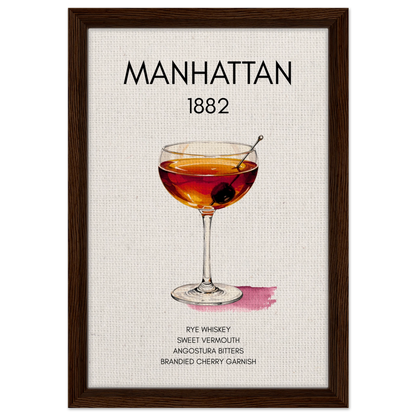 Classic Manhattan Cocktail Bar Art Print Dark Brown Wood Frame 30x45 cm 12x18″ Framed Canvas
