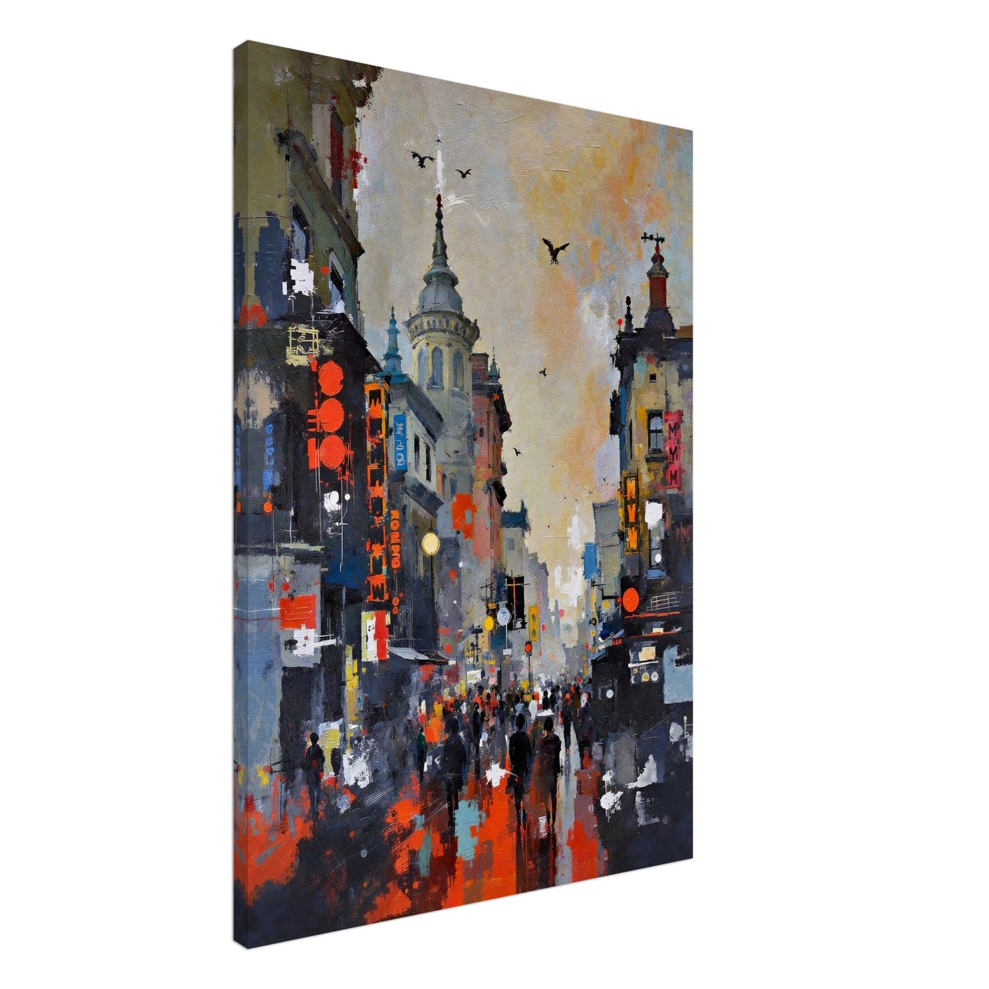 Gothic City Street Art Print - European Cityscape 70x100 cm 28x40″ Gallery Wrapped Canvas - 1.5" Mirrored Sides