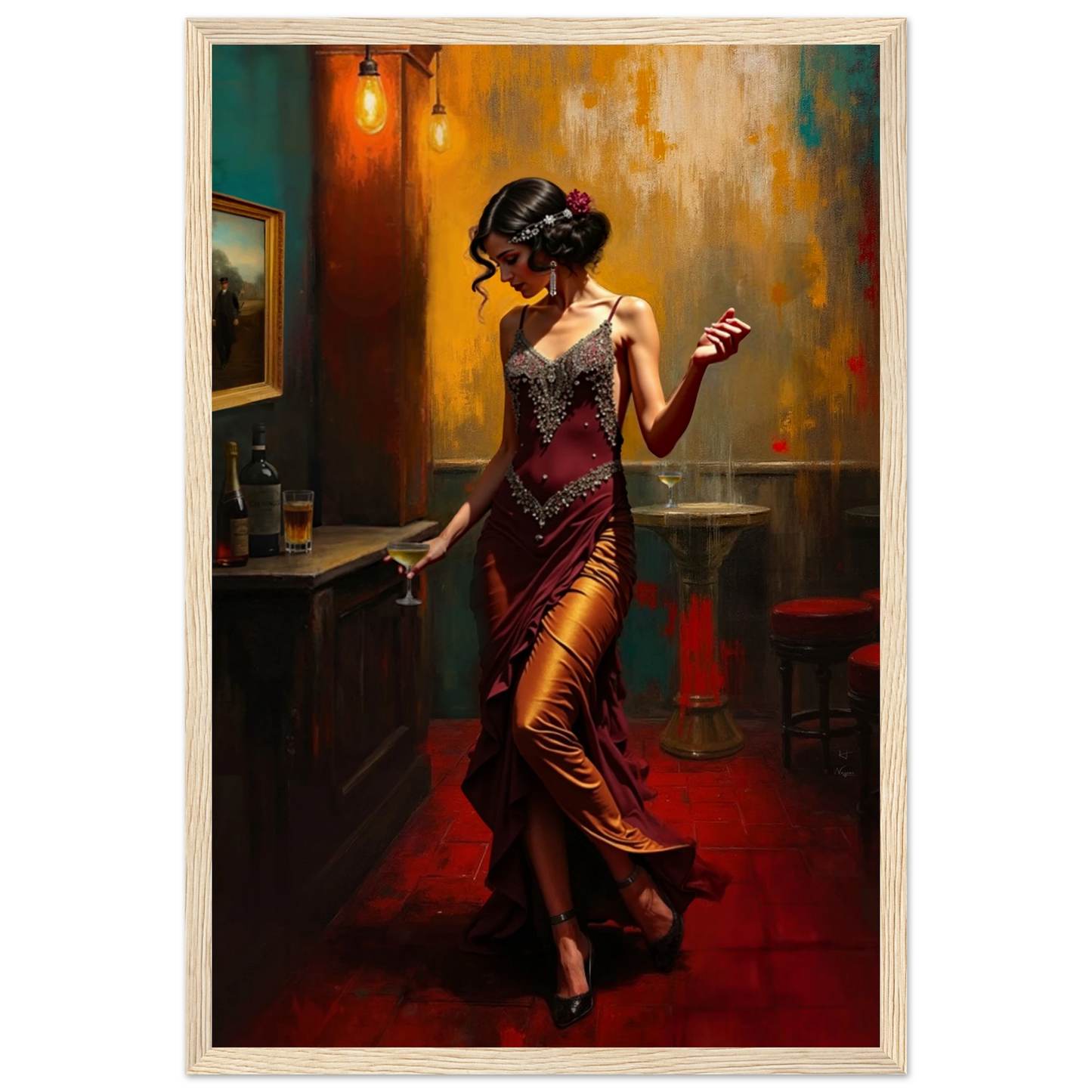 Speakeasy Flapper Art Prohibition Poster Print Light Wood Frame 30x45 cm 12x18″ Premium Matte Paper Wooden Framed Poster