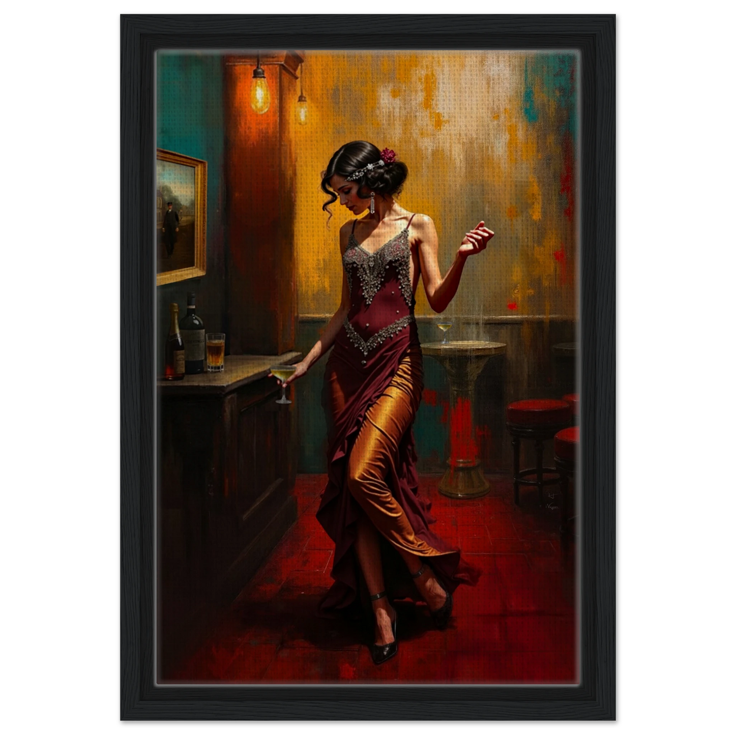 Speakeasy Flapper Art Prohibition Poster Print Black Wood Frame 30x45 cm 12x18″ Framed Canvas