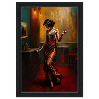Speakeasy Flapper Art Prohibition Print 30x45 cm 12x18″ Framed Canvas Black Wood Frame