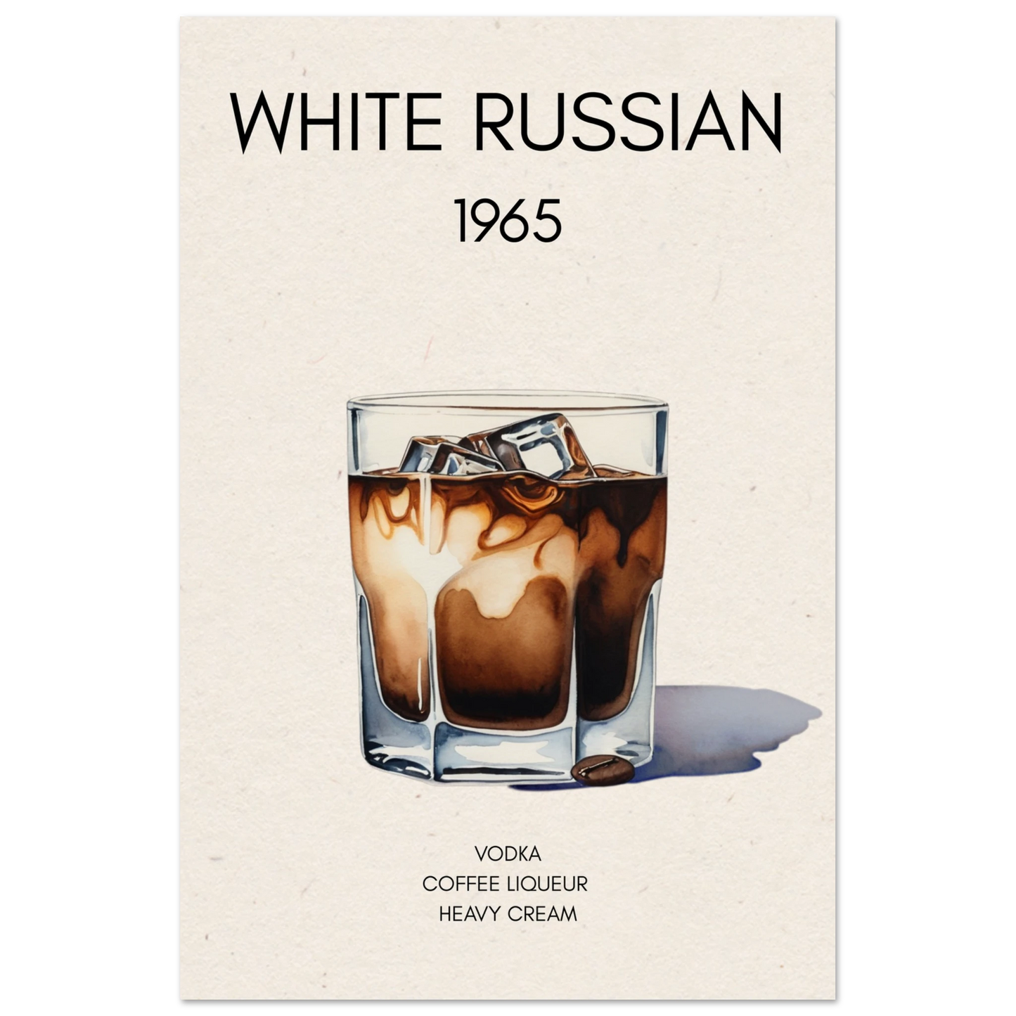 White Russian Cocktail Bar Art Poster Print No Frame 30x45 cm 12x18″ Museum-Quality Matte Paper Poster