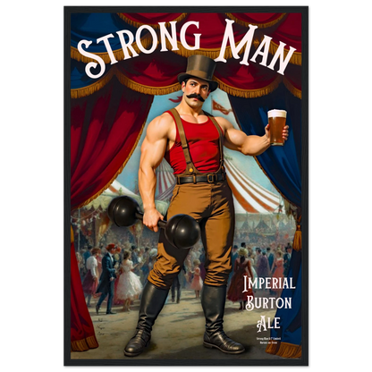 Vintage Victorian Circus Strongman Ale Art Print Black Wood Frame 40x60 cm 16x24″ Premium Matte Wooden Framed Poster