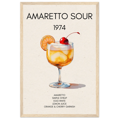 Amaretto Sour Cocktail Bar Art Print Light Wood Frame 30x45 cm 12x18″ Museum-Quality Matte Paper Wooden Framed Poster
