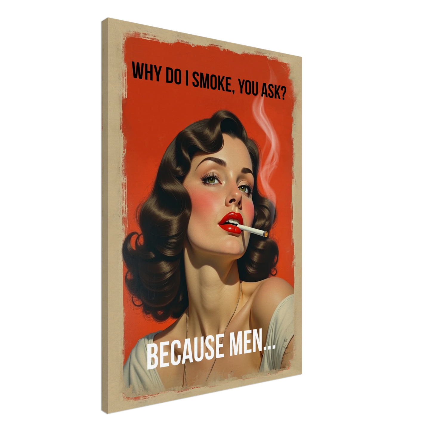 Retro Smoking Pin-Up Girl Art Print No Frame 70x100 cm 28x40″ Gallery Wrapped Canvas