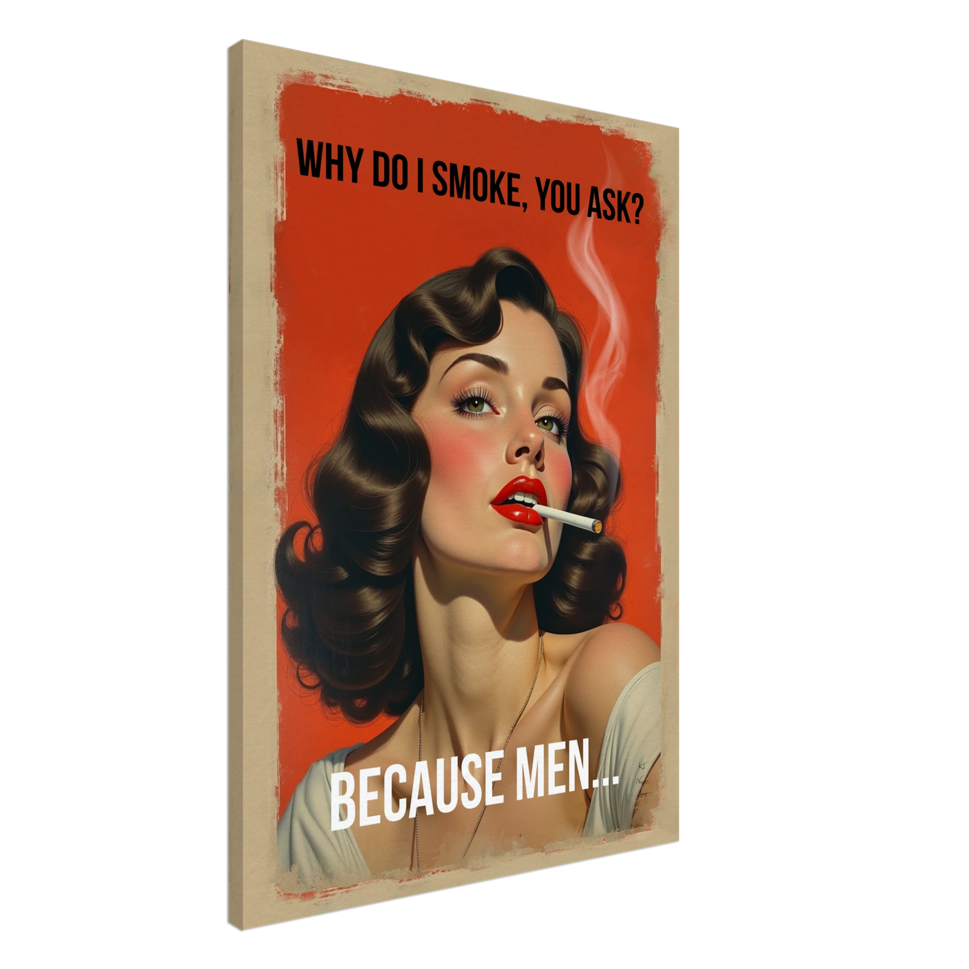 Retro Smoking Pin-Up Girl Art Print No Frame 70x100 cm 28x40″ Gallery Wrapped Canvas