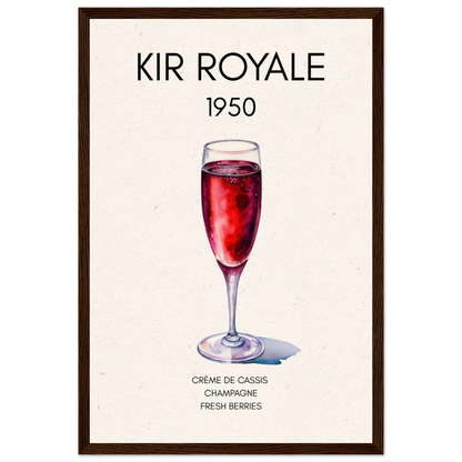 Kir Royale Champagne Cocktail Bar Art Print Dark Brown Wood Frame 30x45 cm 12x18″ Classic Matte Paper Wooden Framed Poster