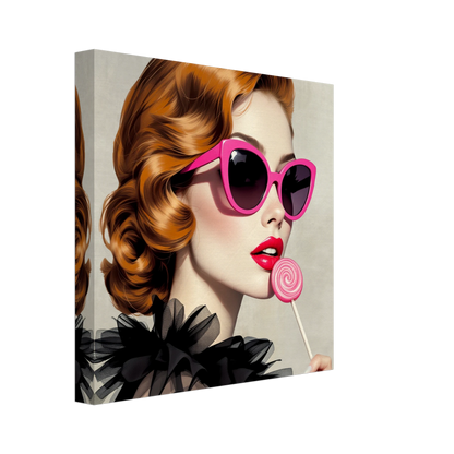 Retro Glam Fashion Model Lollipop Art Print Gallery Wrapped Canvas 30x30 cm 12x12″