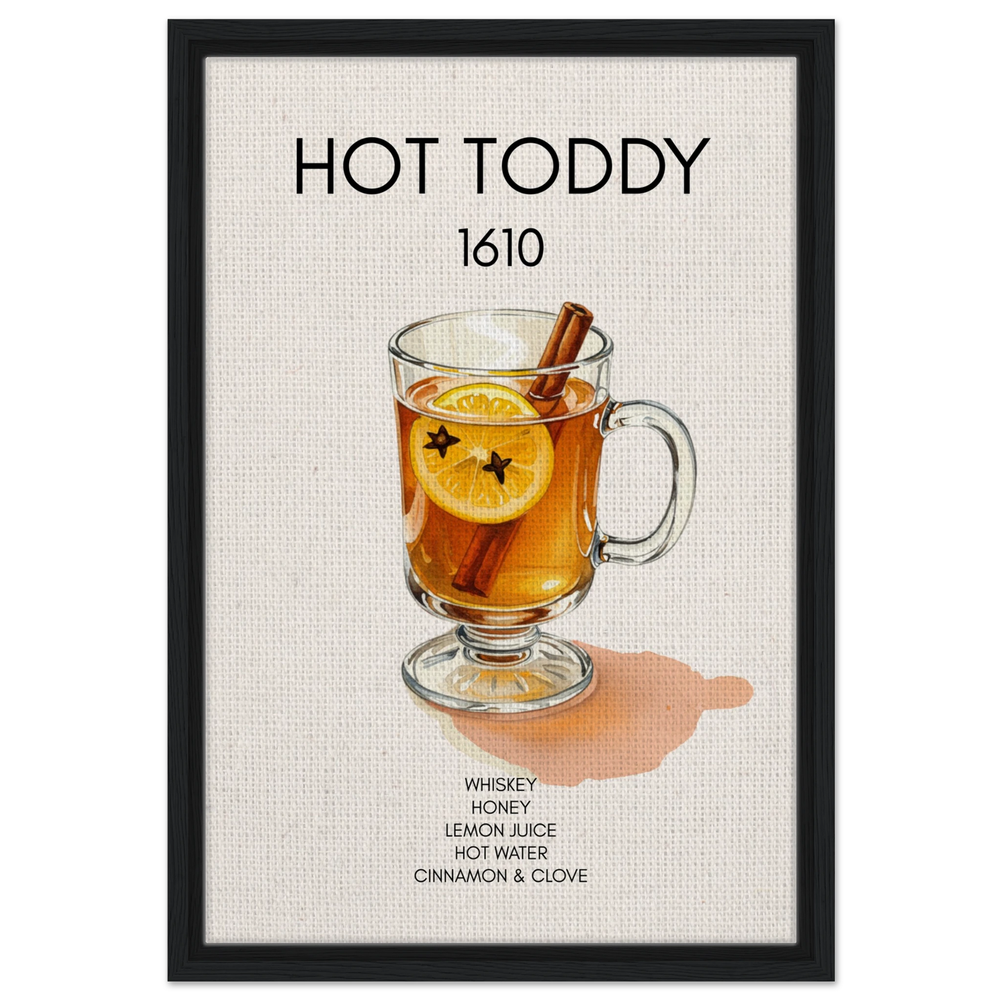 Hot Toddy Cocktail Bar Art Print Black Wood Frame 40x60 cm 16x24″ Framed Canvas