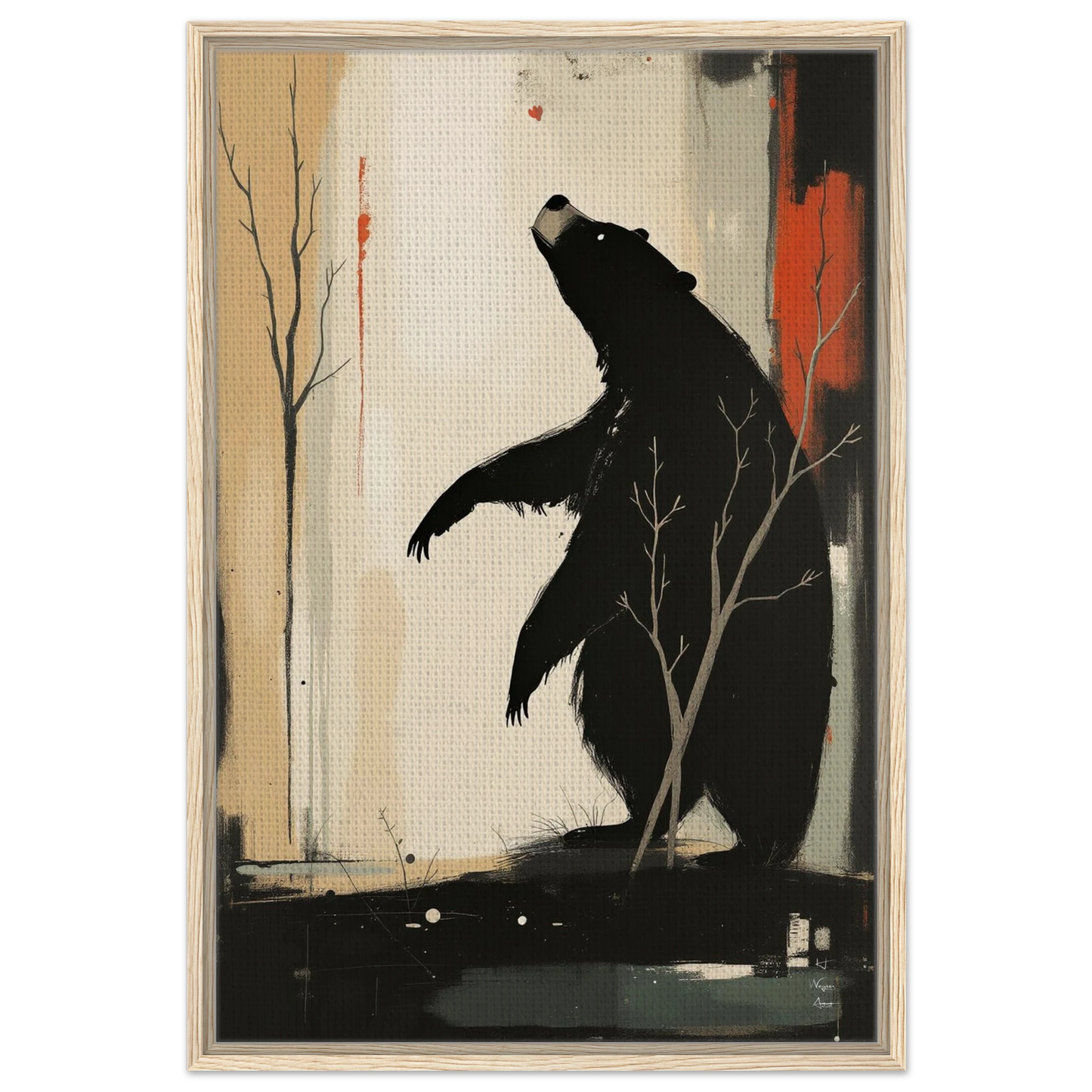 Abstract Bear Wildlife Art Print 60x90 cm 24x36″ Framed Canvas Light Wood Frame