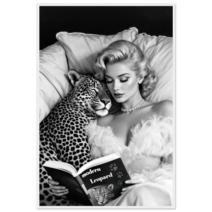 Hollywood Starlet Leopard Cat Art Print 60x90 cm 24x36″ Premium Matte Paper Wooden Framed Poster White Wood Frame