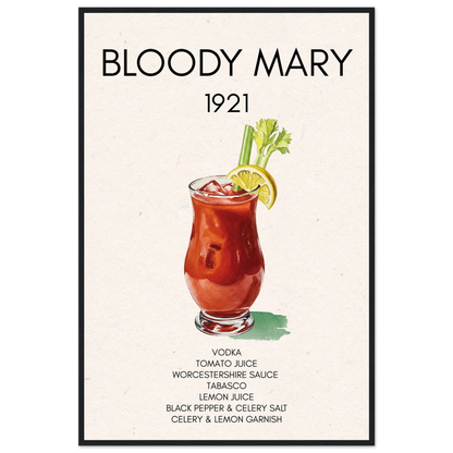 Bloody Mary Cocktail Bar Art Print Black Wood 60x90 cm 24x36″ Classic Matte Paper Wooden Framed Poster