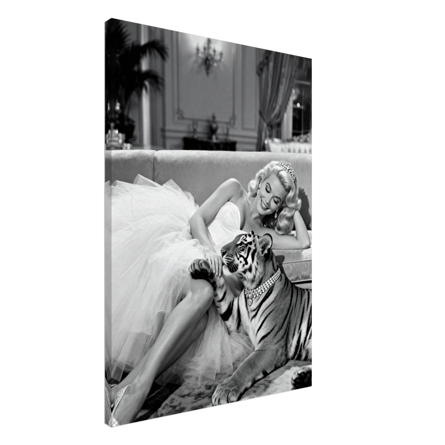 Vintage Hollywood Starlet Tiger Art Print 70x100 cm 28x40″ Gallery Wrapped Canvas - 1.5" Mirrored Sides