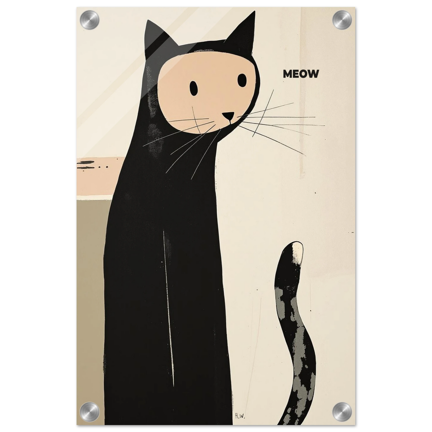 Quirky Modern Cat Art Poster Print 30x45 cm 12x18″ Sleek Acrylic Print No Frame