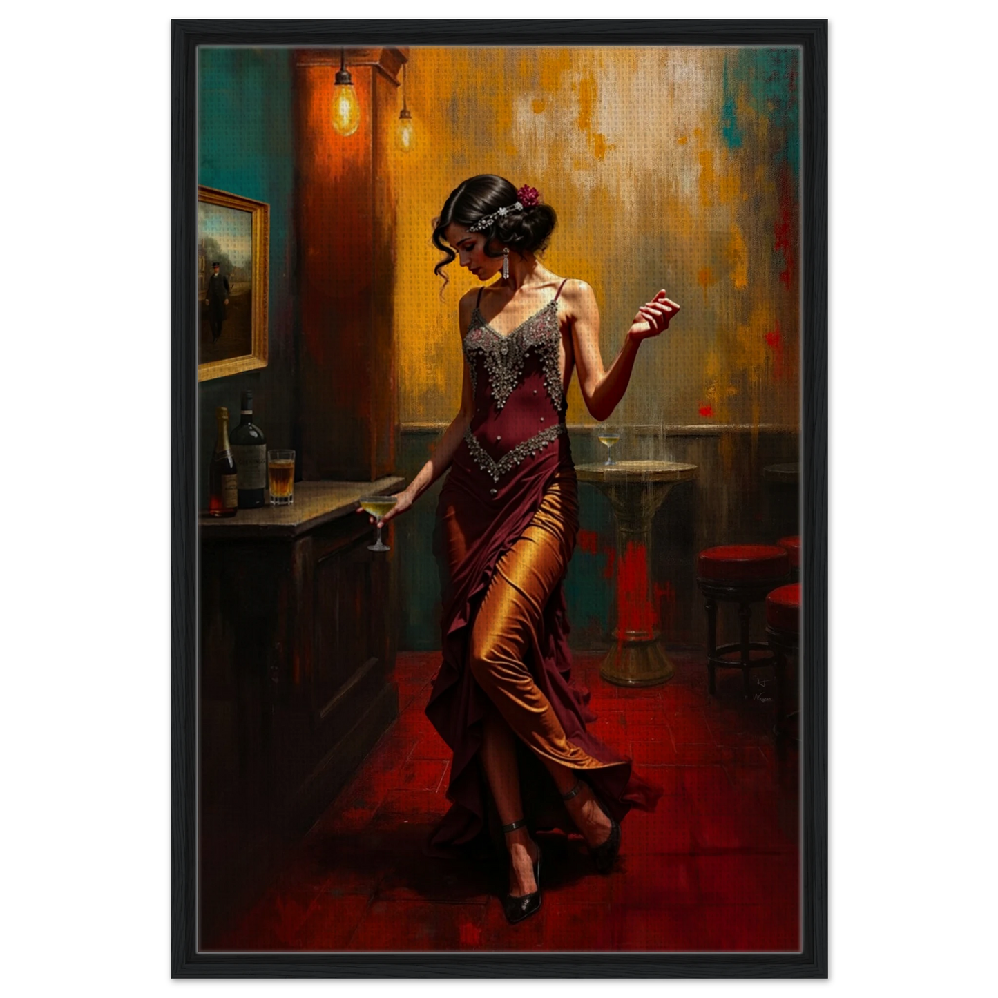 Speakeasy Flapper Art Prohibition Poster Print Black Wood Frame 60x90 cm 24x36″ Framed Canvas