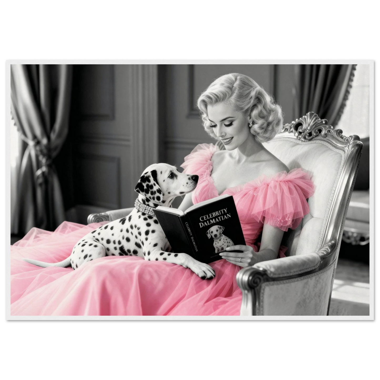Hollywood Starlet Dalmatian Puppy Art Print 70x100 cm 28x40″ Museum-Quality Matte Framed Poster - White Wood