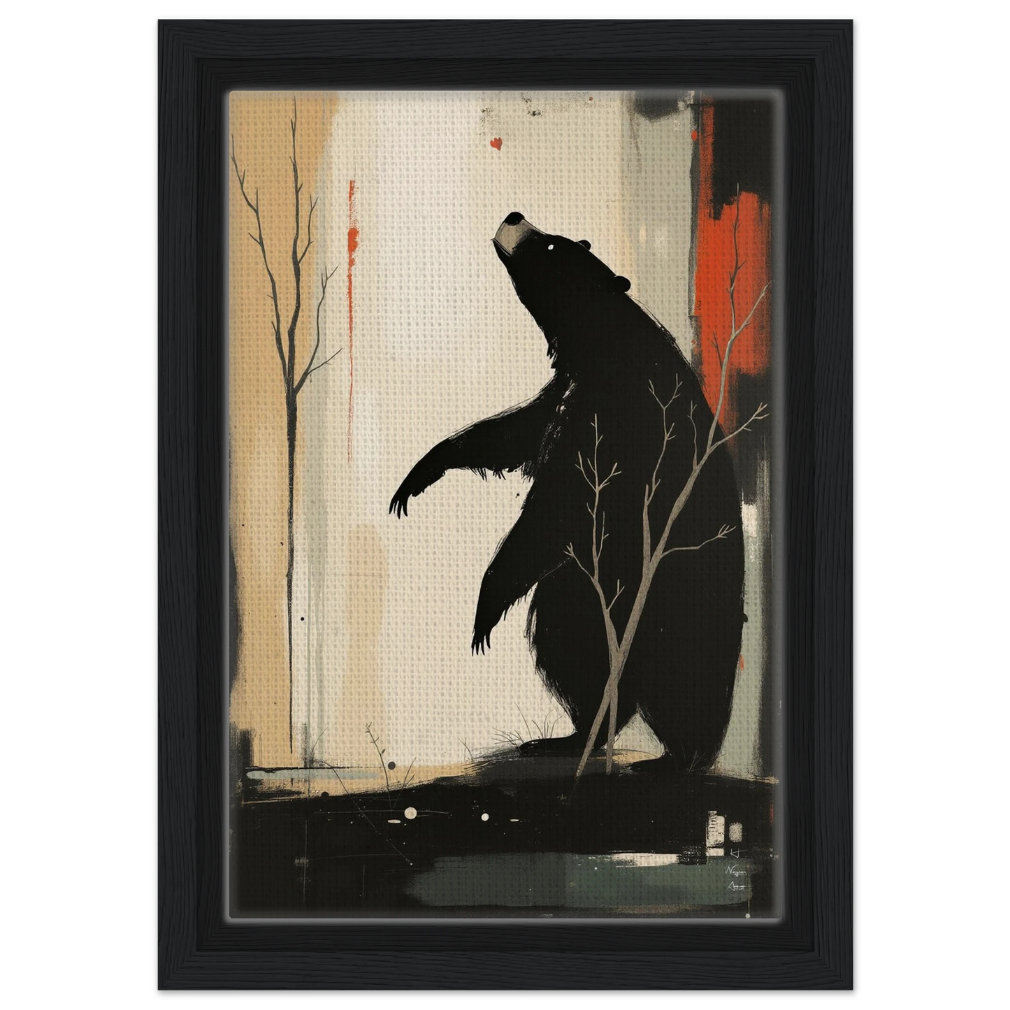 Abstract Bear Wildlife Art Print 20x30 cm 8x12″ Framed Canvas Black Wood Frame