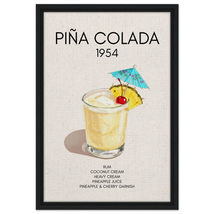 Pina Colada Cocktail Bar Poster Print Black Wood Frame 40x60 cm 16x24″ Framed Canvas