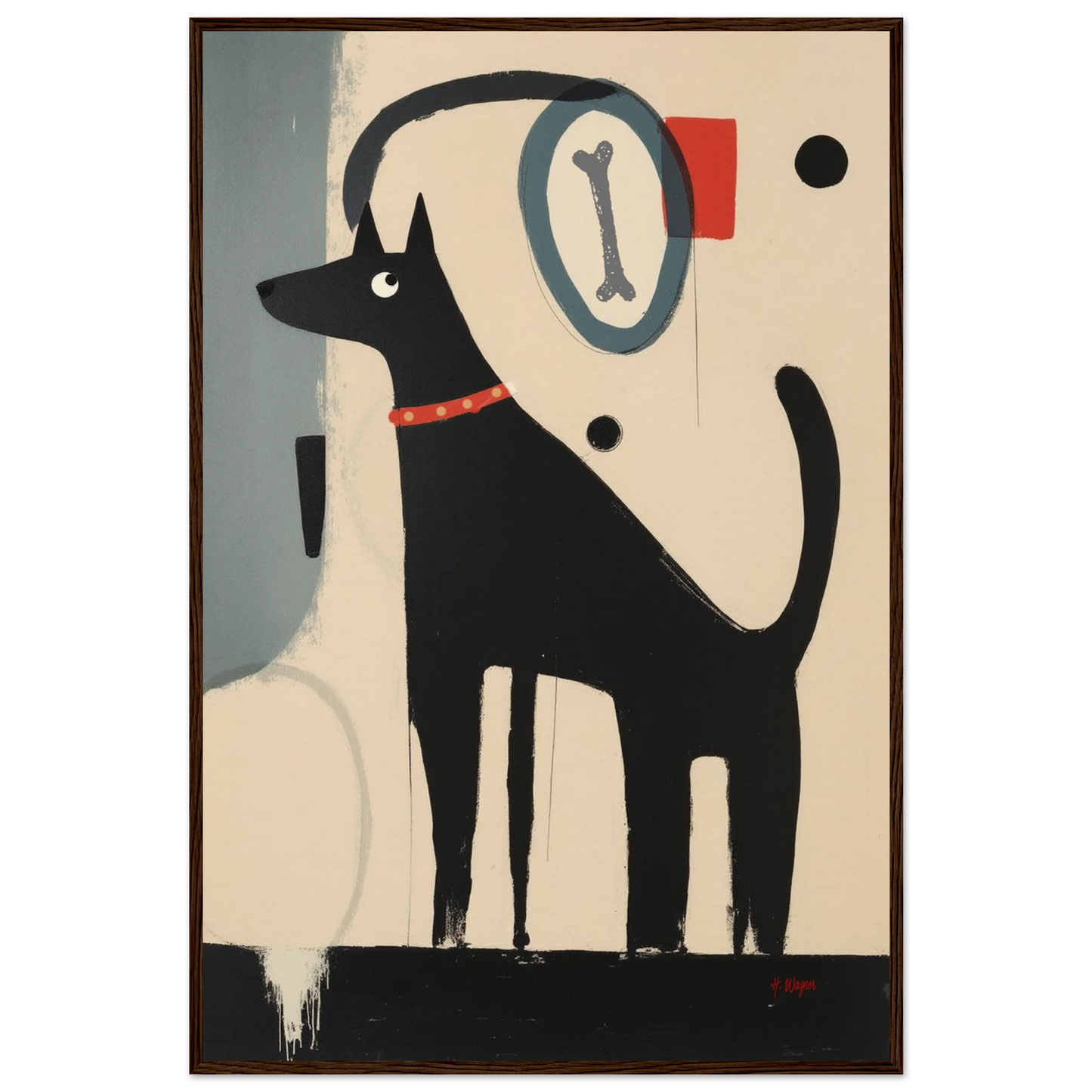 Quirky Modern Dog Art Print 60x90 cm 24x36″ Museum-Quality Matte Paper Wooden Framed Poster Dark Brown Wood Frame
