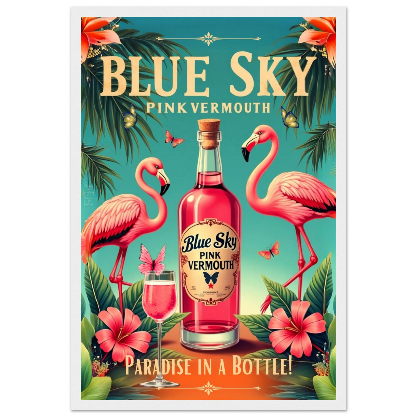 Vintage Pink Flamingo Tiki Bar Art Print 30x45 cm 12x18″ Classic Matte Paper Wooden Framed Poster White Wood Frame