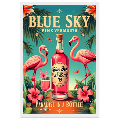 Vintage Pink Flamingo Tiki Bar Art Print 30x45 cm 12x18″ Classic Matte Paper Wooden Framed Poster White Wood Frame