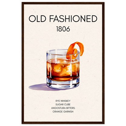Classic Old Fashioned Cocktail Bar Art Print Dark Brown Wood Frame 40x60 cm 16x24″ Premium Matte Paper Wooden Framed Poster