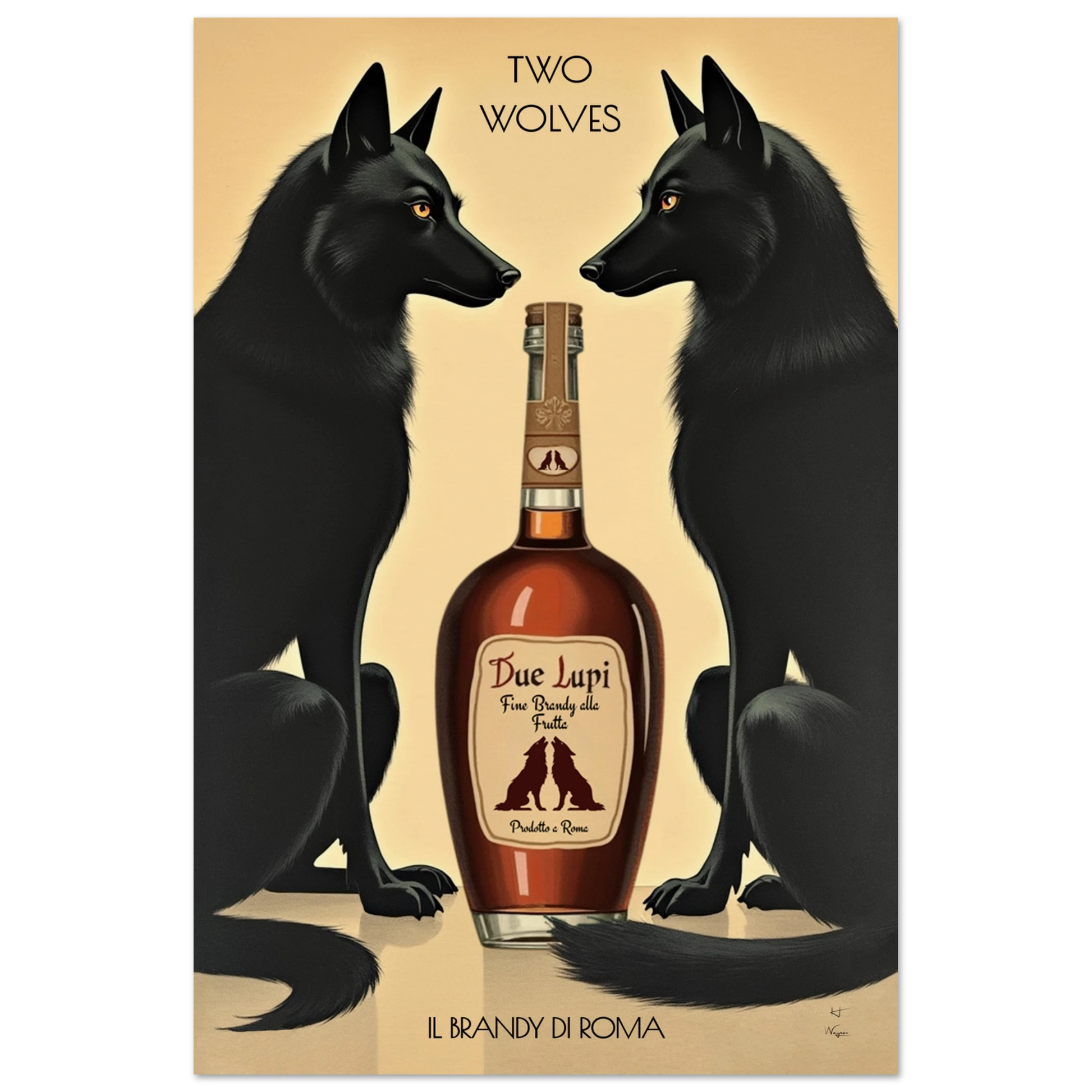 Two Wolves Italian Cocktail Bar Art Print 30x45 cm 12x18″ Museum-Quality Matte Paper Poster No Frame